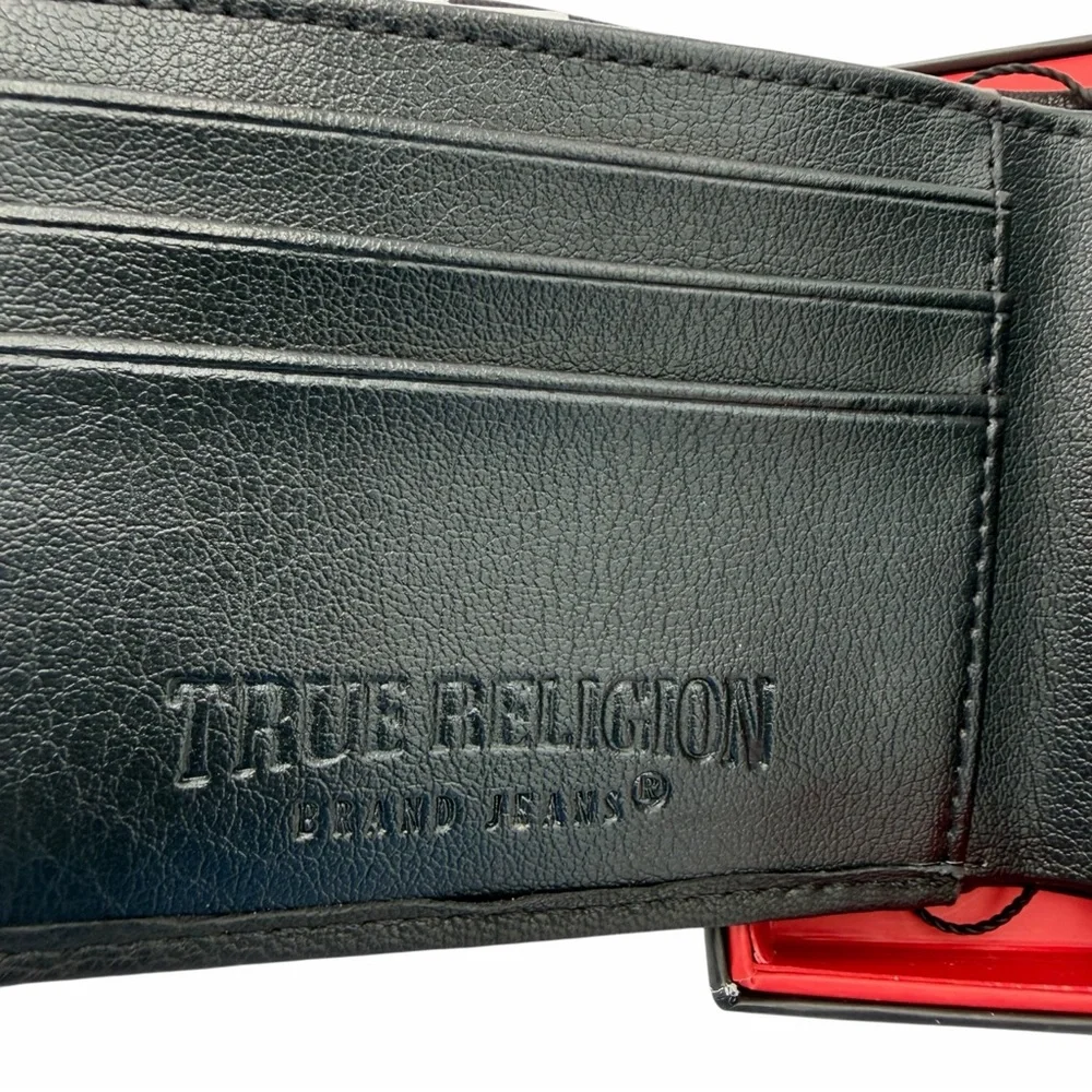 True Religion Men's‎ Horseshoe Logo Leather Bi-Fold Wallet Black NEW RFID Box